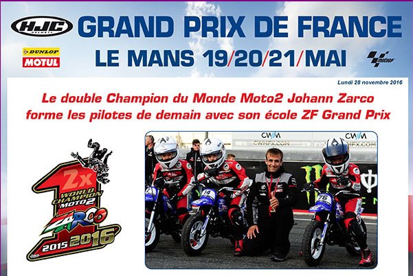 [CP] Le double Champion du Monde Moto2 Johann Zarco forme les pilotes de demain avec son école ZF Grand Prix