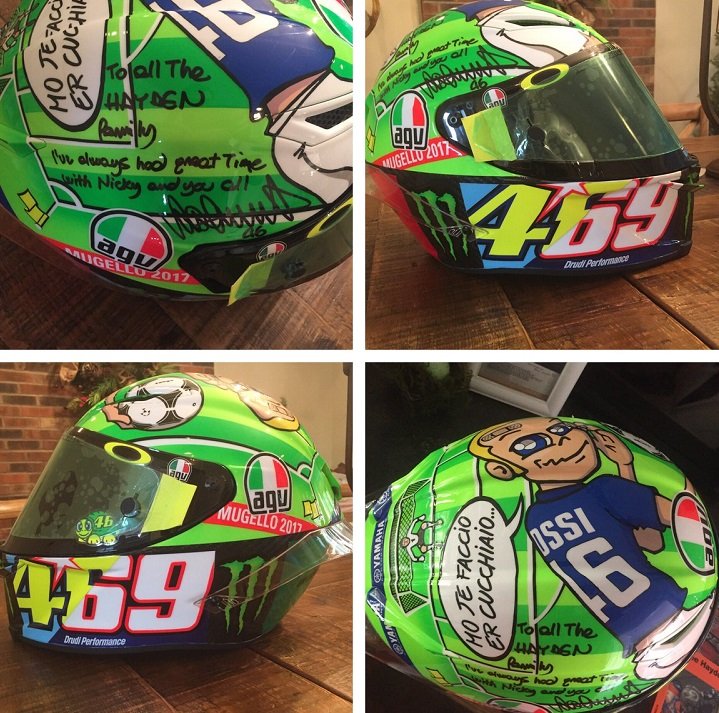 MotoGP : Valentino Rossi fait donation de son casque Mugello 2017 à la famille Hayden