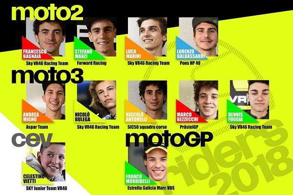 The 2018 program of the 11 riders of the VR46 Riders Academy