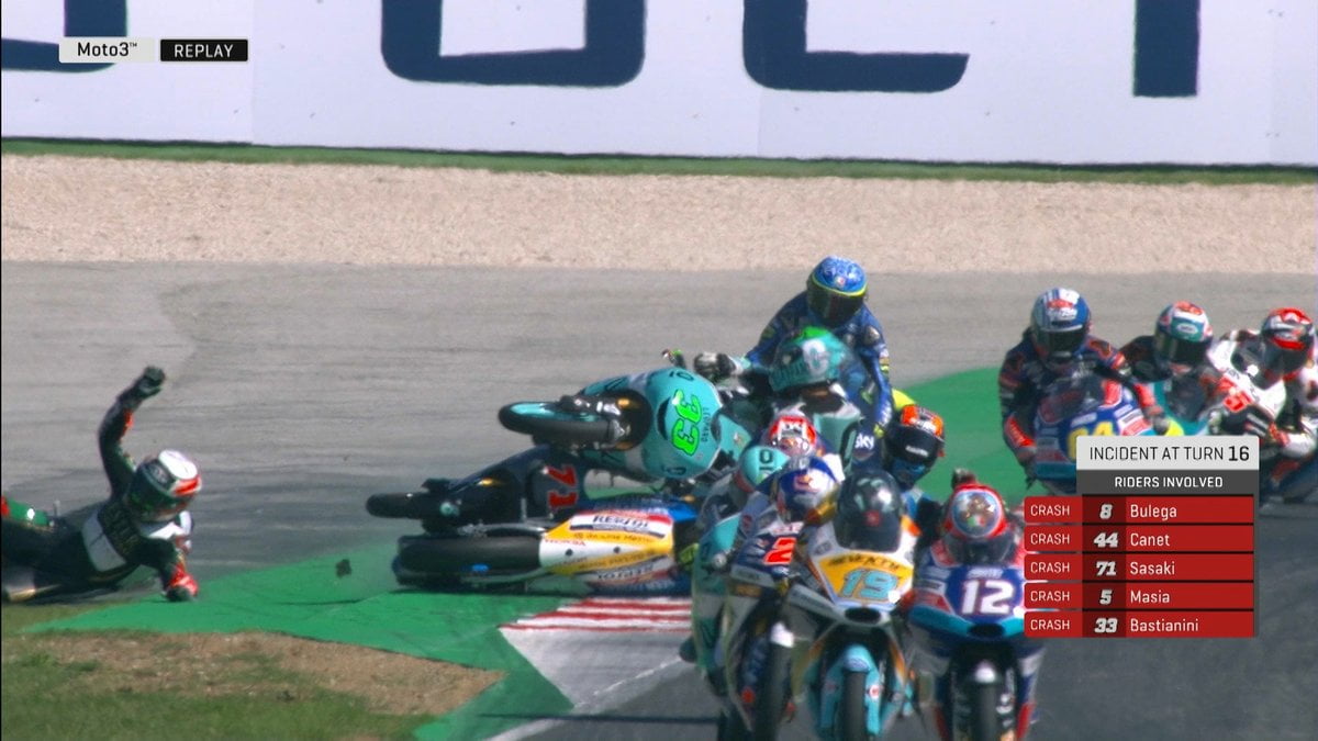 Grande Prêmio de San Marino, Misano, Moto3 J.3: o estado dos feridos após o engavetamento no início da corrida.