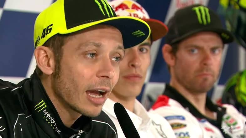 Austin, MotoGP, J2, conférence Valentino Rossi : La douleur à l'épaule, un seul tour en qualification, Moto2 Triumph, etc. (Intégralité)