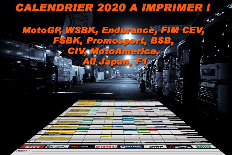 Calendrier Promosport 2022 Update] Calendrier 2020 à imprimer : MotoGP, WSBK, EWC, FIM CEV 