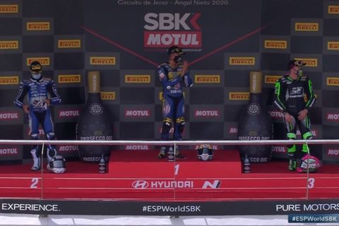 WSBK Jerez Supersport Course 2 : Cluzel et Mahias encadrent Locatelli sur le podium