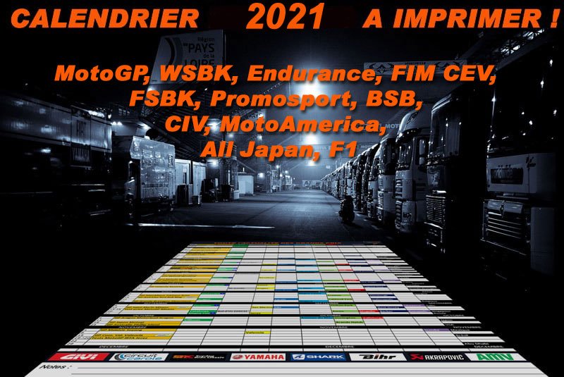 Calendário 2021 completo para imprimir: MotoGP, WSBK, EWC, FIM CEV, FSBK, Promosport, CIV, BSB, MotoAmerica, All Japan e F1