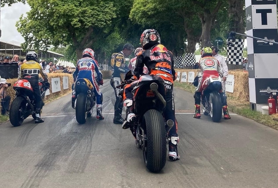 People: Dani Pedrosa on the track at Goodwood with Rainey, Schwantz and Doohan