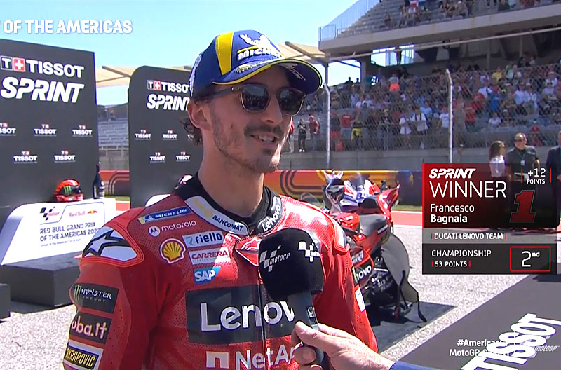 MotoGP Austin Sprint: Francesco Bagnaia (Ducati/1) “Hot”!