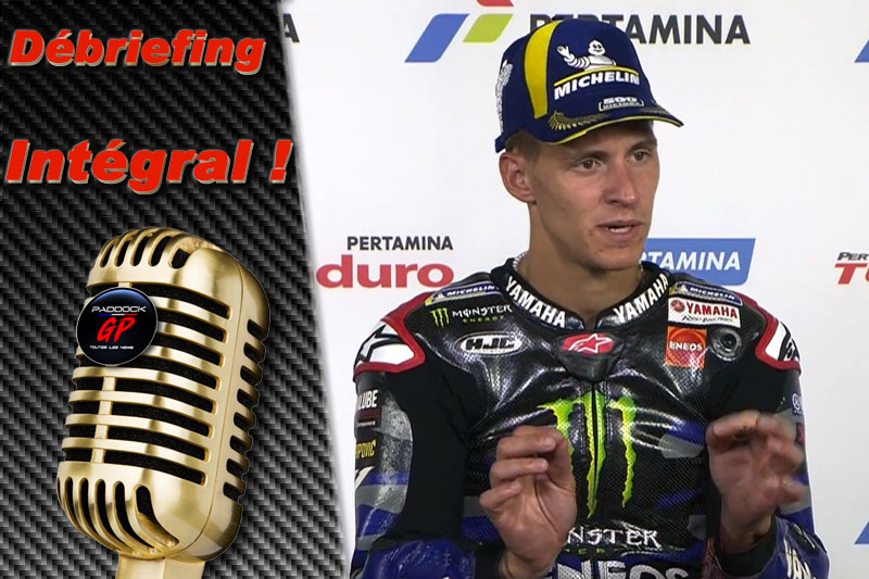 MotoGP Indonésie J3 Débriefing Fabio Quartararo (Yamaha/3) : « De loin le meilleur podium de l’année ! », etc. (Intégralité)