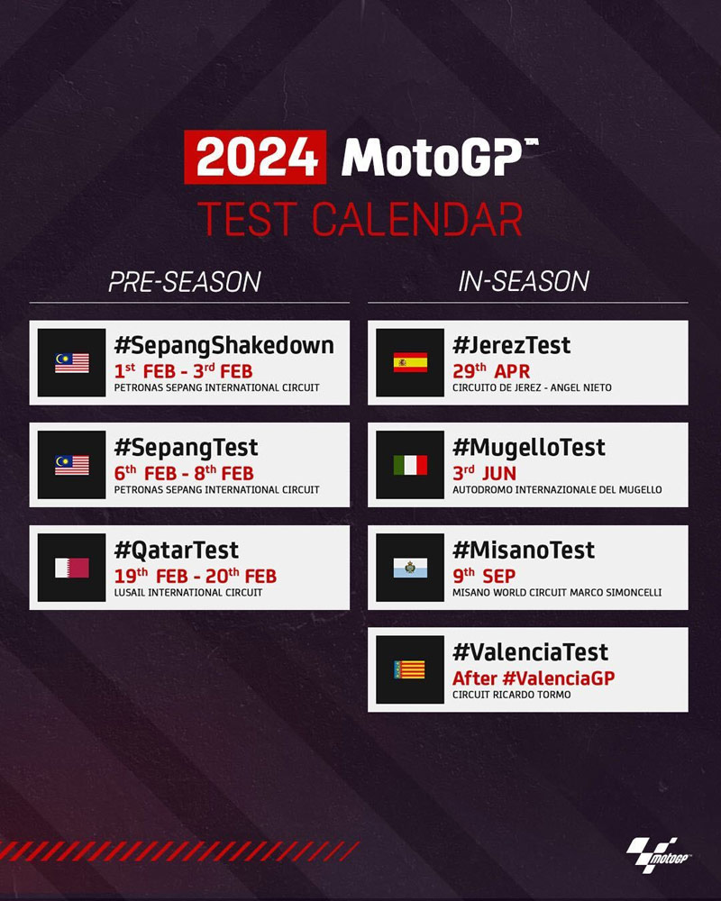 MotoGP 2024 : Les dates des essais sont confirmées. - Paddock GP