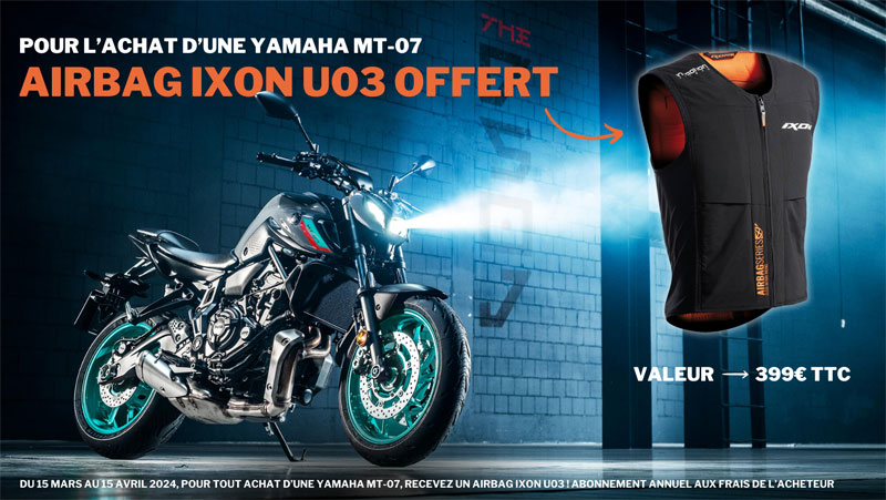 Street : Yamaha renforce la protection sur route de ses nouveaux clients MT-07 en offrant l’airbag Ixon U03* !