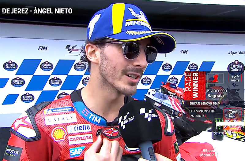 MotoGP Jerez Espagne Course : Francesco Bagnaia (Ducati/1) “A chaud” !