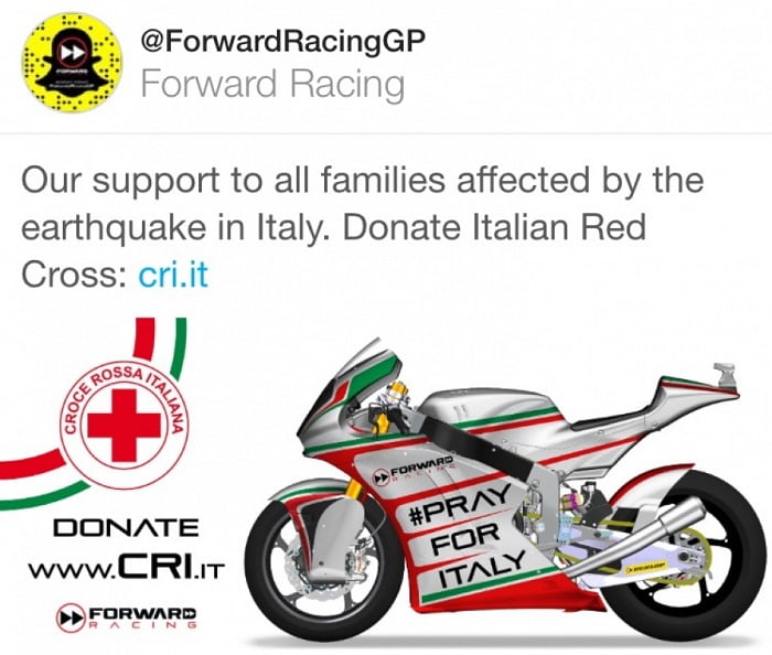 MotoGP : Le Forward Racing s’engage pour les victimes du tremblement de terre